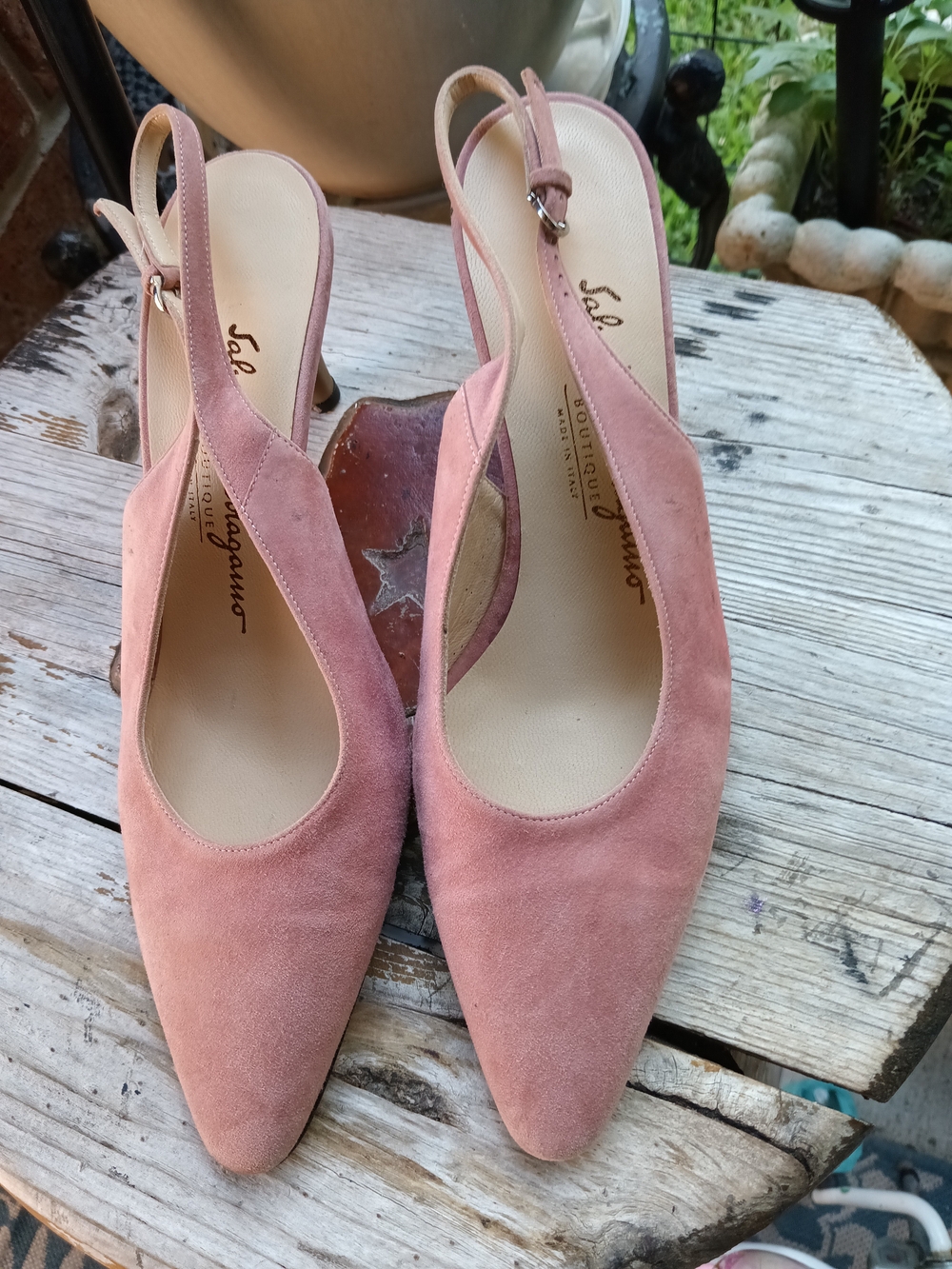 Salvatore Ferragamo Pink Suede Slingback Heels